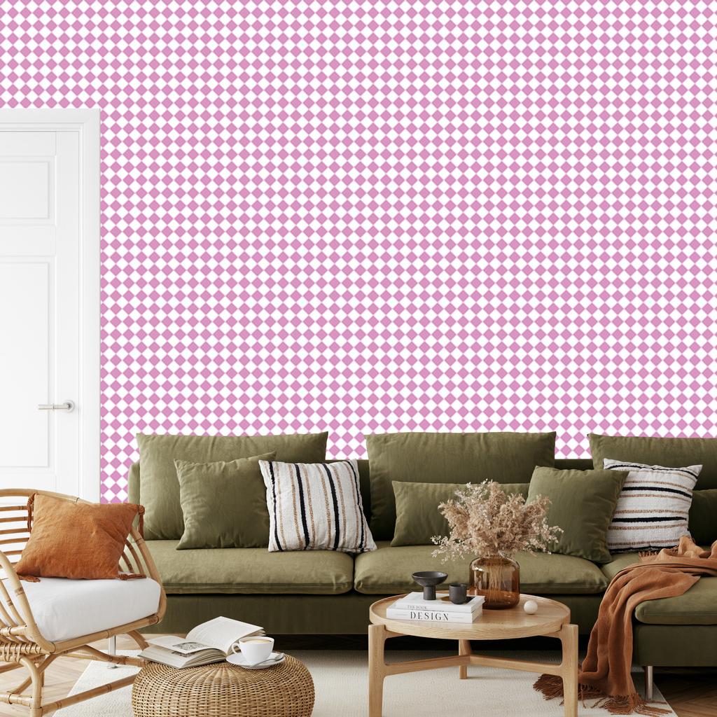 Geometric rhombus wallpaper powder pink and white 50x1000