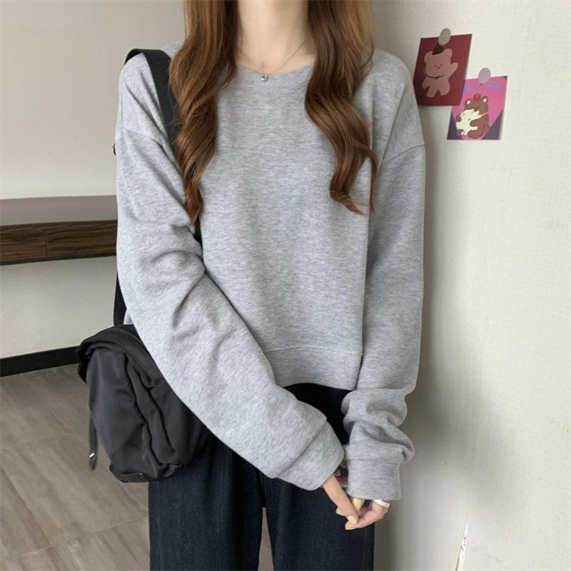 Autumn and Winter Women Fashion Crop Sweater Loose Solid Pullover Tops