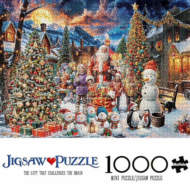 1000pcs Mini Jigsaw Puzzle Christmas Santa Claus Snow Village Night Scene?? Home Decoration?? Suitable for Living Room Wall Art and Holiday Party Disp
