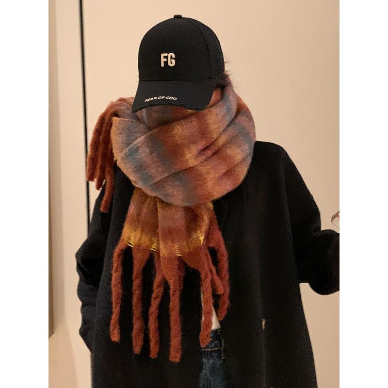 Striped Scarf Winter Girls Senior Pull Color Warm Scarf Student Couple Shawl Dual-purpose