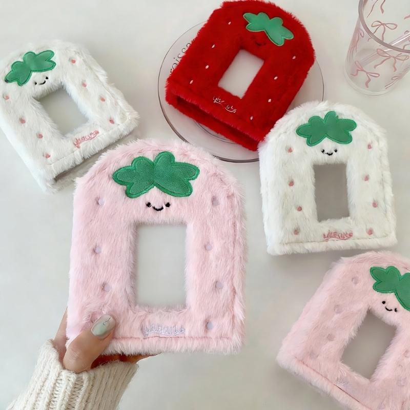 Plush Photocard Binder Cover Cute Strawberry Refillable Page Cartoon 3 Rings Binder Photo Album Shell Organizers