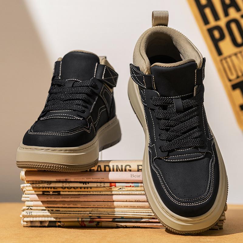 Fashion Platform Men's Outdoor Shoes High Top Retro Leahter Shoes Comfort Anti Slip Male Ankle Boots Versatile Motocross Boots