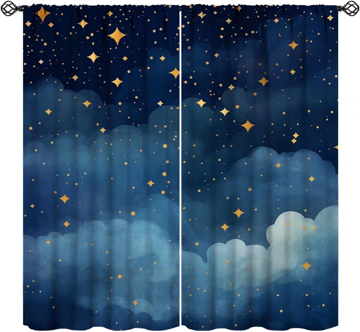 Universe Planet Curtains for Boys, Outer Space Blue Galaxy Planets Night Sky Print Window Treatments Curtains for Kids Bedroom 53x116CM-2PC