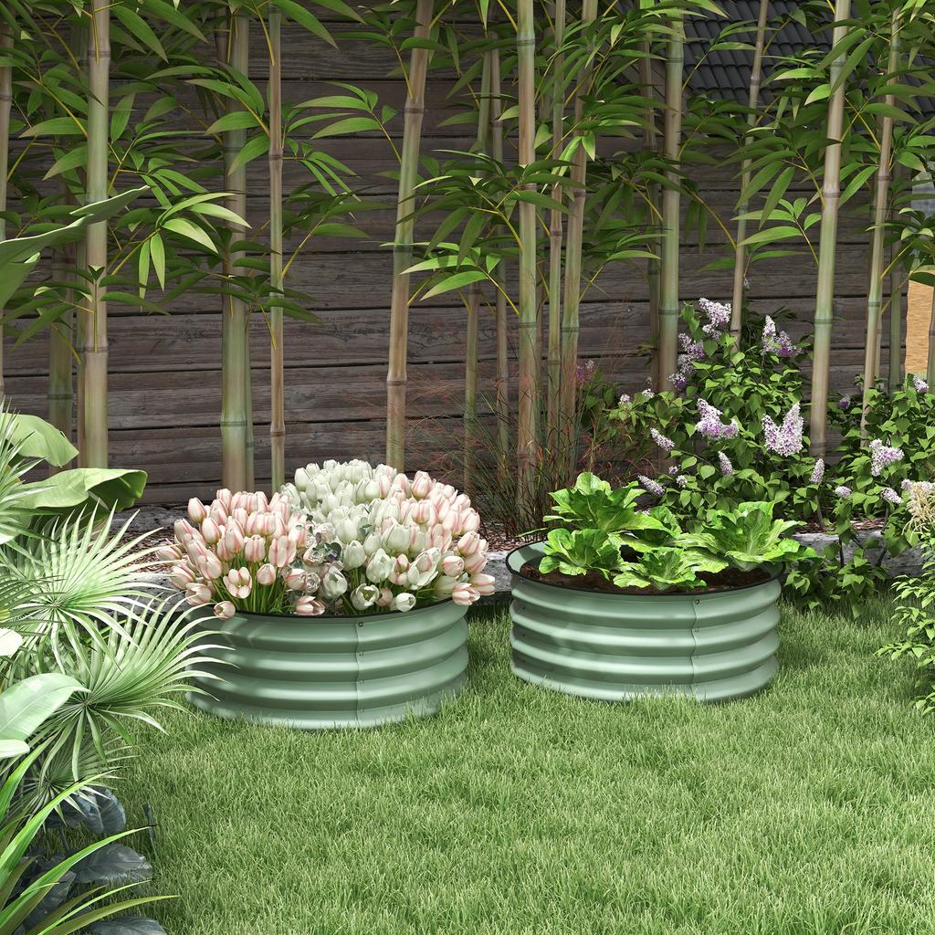 Set of 2 Raised Garden Bed, Metal Planter Box with Safety Edging, Easy-to-assemble Stock Tank, Green