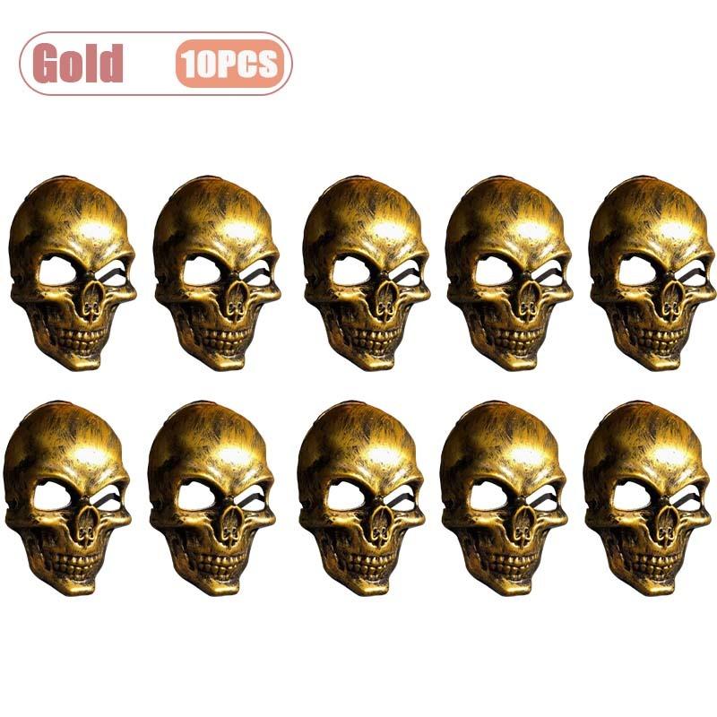 1-10PCS Halloween Horror Skull Mask Creepy Laughing Ghost Face Gold Silver Costume Prop for Party Cosplay Haunted House Decor