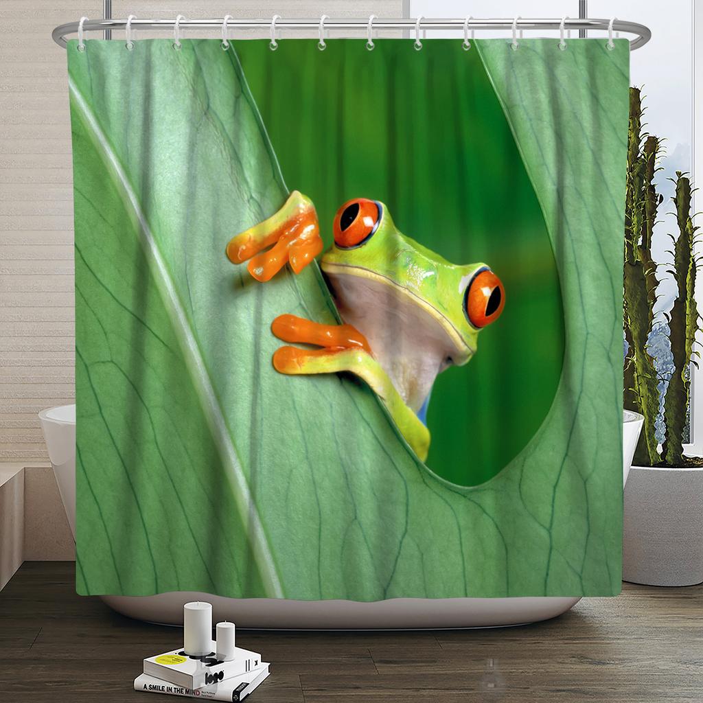 Lustiger Frosch Duschvorhang für Badezimmer Pilz Schmetterling Floral Grüne Pflanze Cartoon Tier Wasserdicht Polyester Duschvorhang