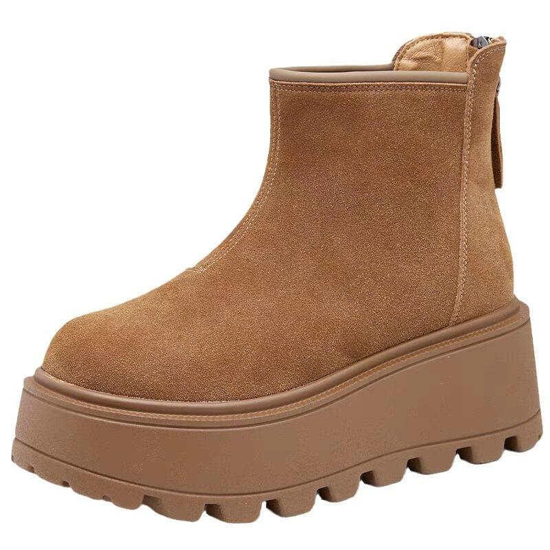 Thick-soled Short Boots for Women's Autumn and Winter Small Boots New Versatile Height-increasing Casual Velvet Snow Boots for Women