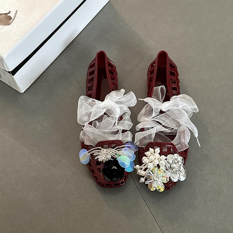 Korean version of fashionable versatile casual design bow Mary Jane shoes women's 2025 summer new exquisite ribbon single shoes
