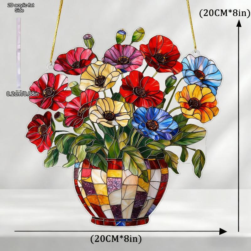 Acrylic Flower Pot with Solar Catcher Colored Light Collector Window Hanging Home Bedroom Decor Unique Holiday Gift, Four Seasons Decoration