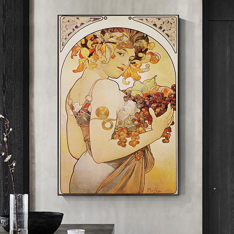 Alphonse Mucha Elegant Women's Oil Painting Wall Art Posters and Printmaking Art Oil Painting Living Room