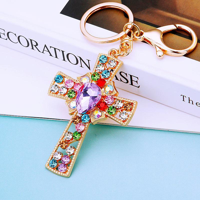 Four-Leaf Clover Rhinestone Keychain Pendant - Women's Flower Charm Keyring Gift