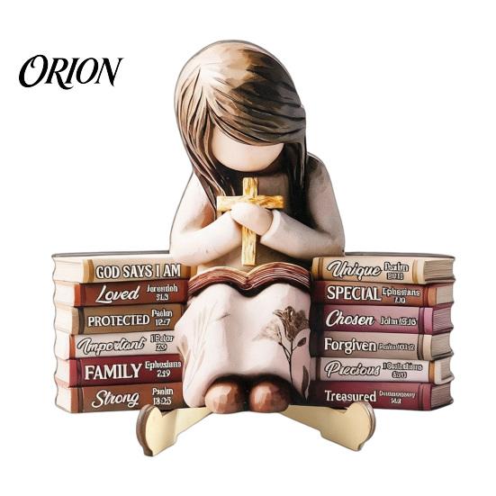 Warm Home Decor Accent Piece Wooden Reading Girl Figurine, Stable Pastoral Style Statue Desktop Artistic Ornament for Shelves Decor, Healing Ornament,