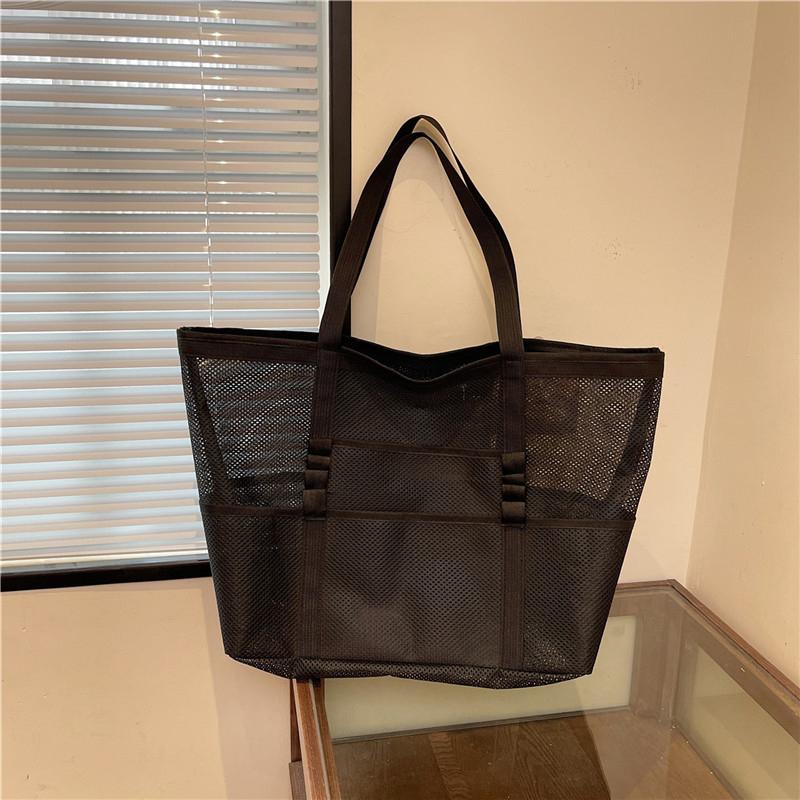 Bolsa de playa de malla portátil para mujer, bolsa de almacenamiento de maquillaje para viajes, bolsa de baño de verano, organizador, bolsa de compras