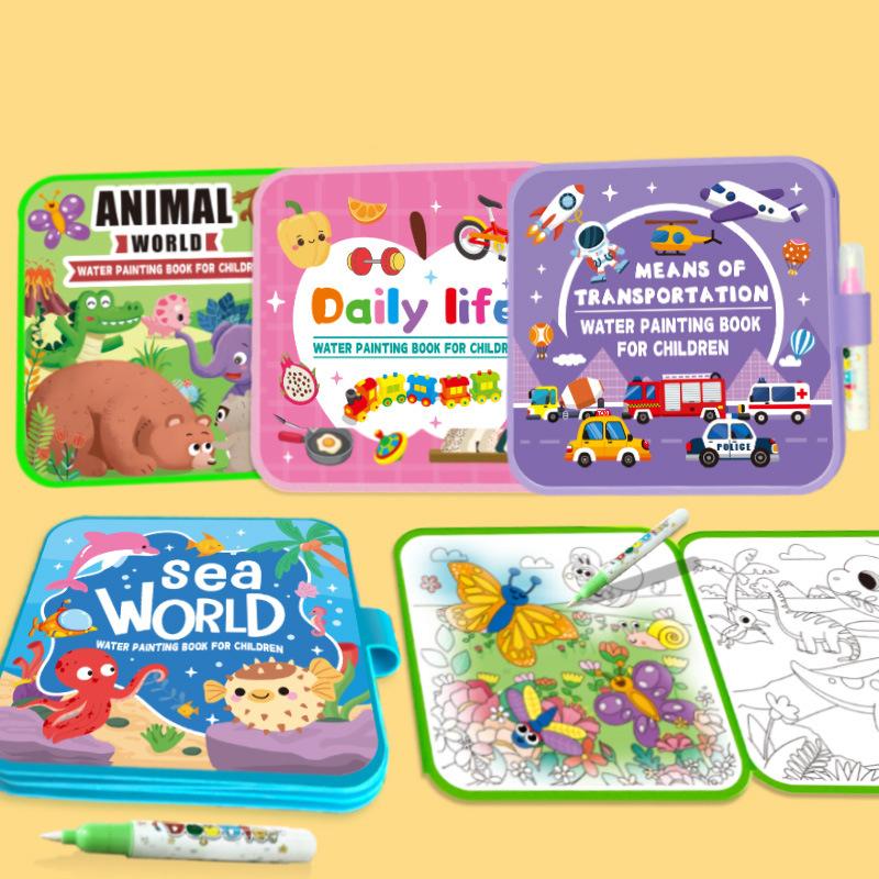 Livre de coloriage à l'eau Montessori, Livre de peinture à l'eau réutilisable, Livre de coloriage à l'eau, Ajoutez simplement de l'eau pour révéler des couleurs vives