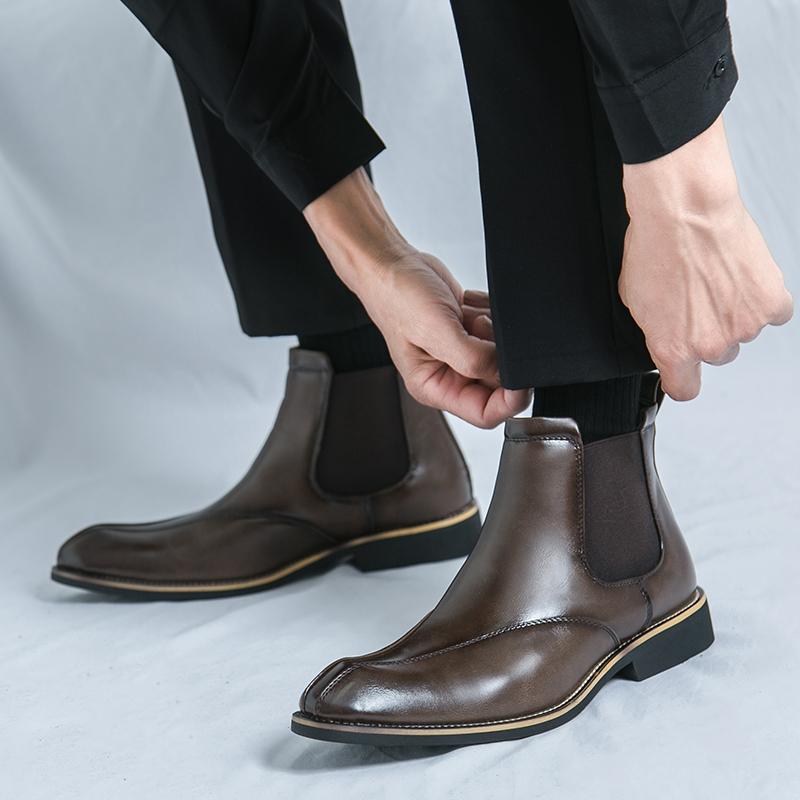 New Winter Fashion High Tops Chelsea Slip On Ankle Boots Black Men's Casual Luxury Brand Designer High-top Shoes Zapatos Hombre