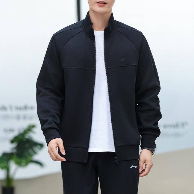 Futter Sport Lifestyle Serie Einfarbig Reißverschluss Lässig Atmungsaktiv Stehkragen Jacke Herrenjacken Schwarz AWDU905-1