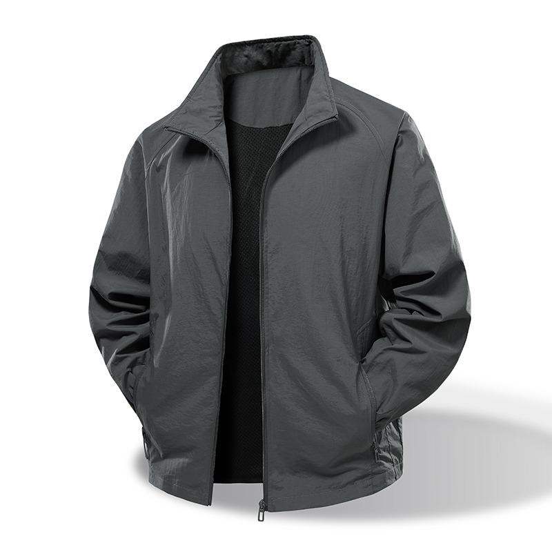 Spring Autumn Polo-neck Solid Color Waterproof Jacket Male Loose Casual Fashion Zipper Coat Cardigan Top Men
