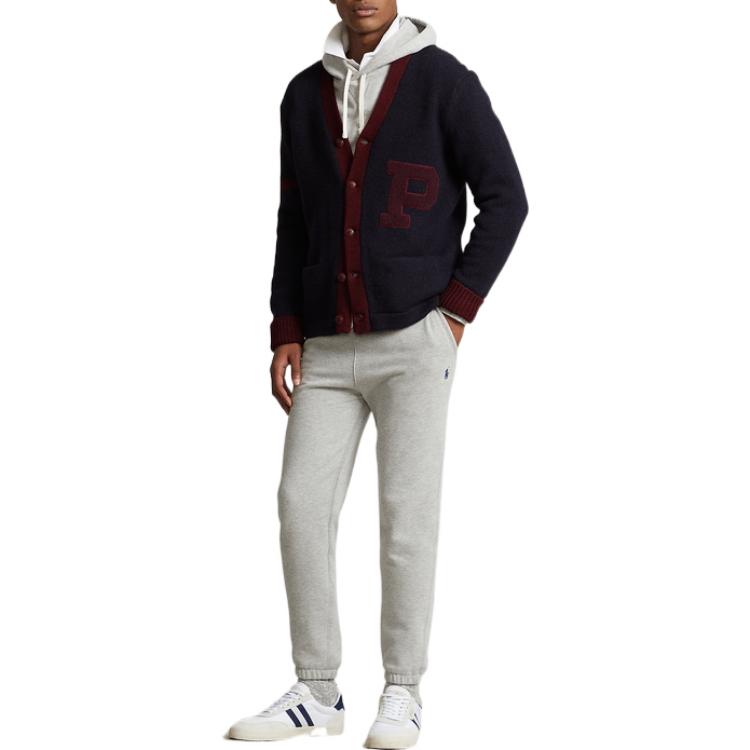 Polo Ralph Lauren FW22 Button V-Neck Letter Print Wool Sweater Men Sweater Navy-Blue MNPOSWE16821196