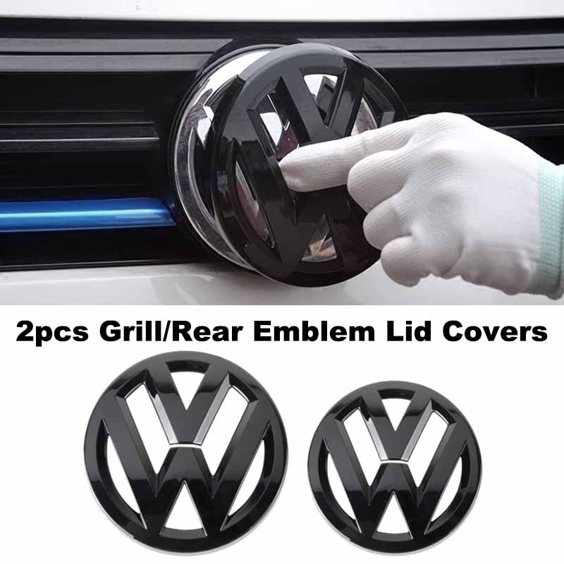 Für VOLKSWAGEN 2 Stück Frontgrill & Heckklappen-Emblemabdeckungen Logo-Aufkleber für Volkswagen VW POLO Golf 4-8 MK4-MK8 Sportvan Upgrade Yo