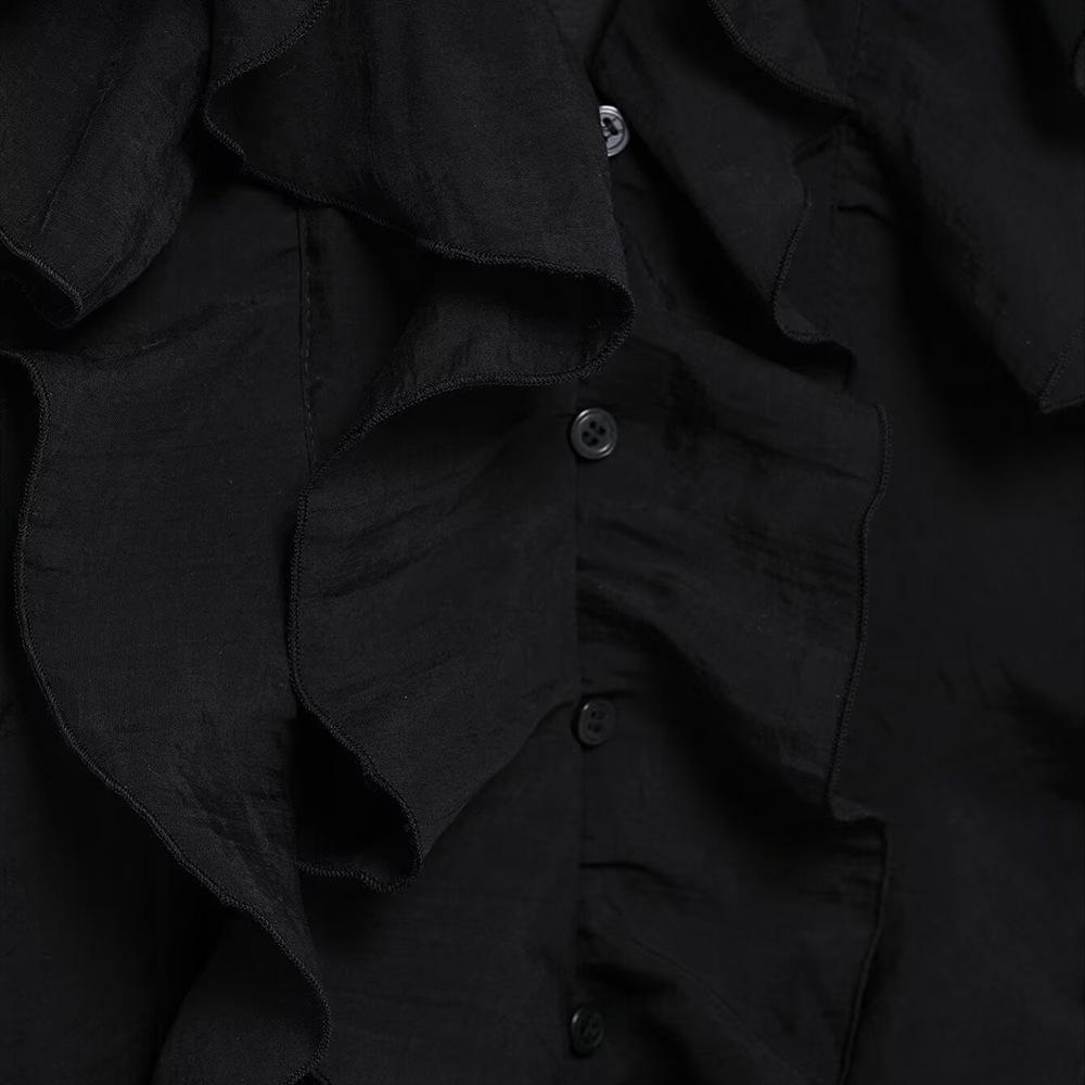 2025 Spring/Summer Women's Slim Fit V-Neck Shirt with Layered Decoration