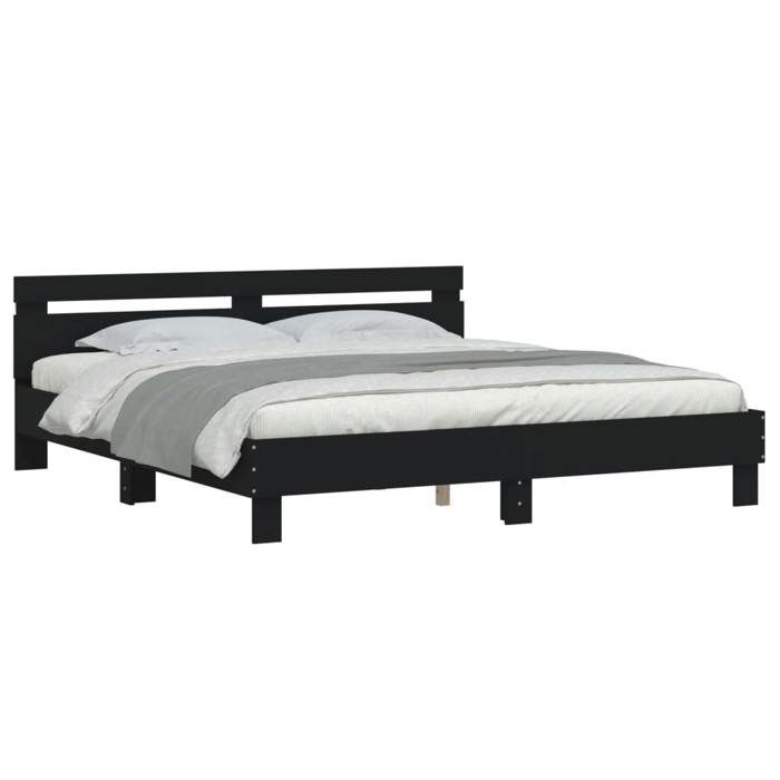 VidaXL Bed Frames with Headboard and LED, Double Bed with Slatted Base, Adult Bedroom Bed, Black 180x200 Cm Wood 3207526