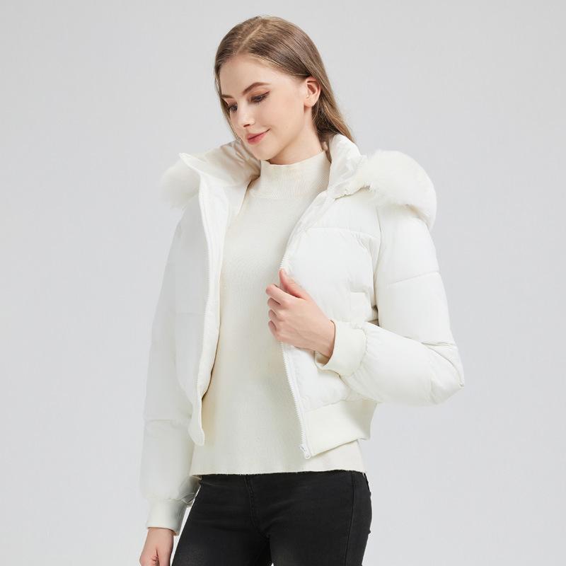 Women's Warm Puffer Jacket with Big Fur Collar Short Thickened Hooded Small Down Jacket