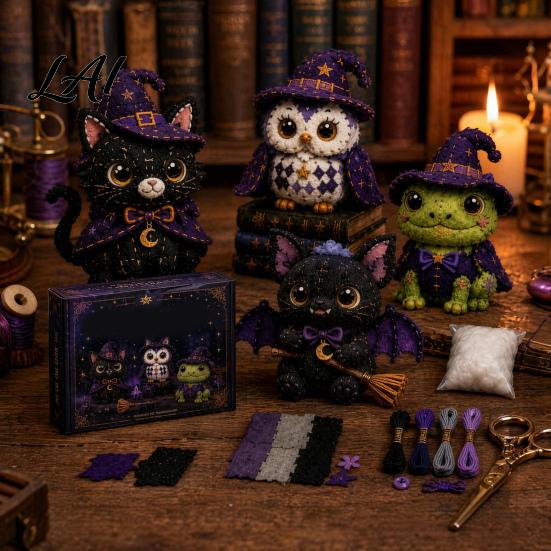 Patchwork Tier-Set Halloween Freunde Set DIY Nähen Machen 4 Zubehörteile Enthalten Entzückende Charaktere Basteln für Anfänger Handgemachtes Geschenk Feiertag