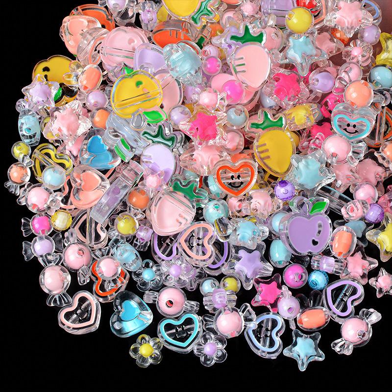 Transparent Acrylic Candy Color Bead Set: Heart & Flower Shapes for DIY Bracelets
