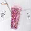 Straw Cup No Odor Large Capacity Lightweight Great Lovely Water Drinking Straw Cup with Sequins for Household