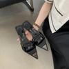 Fashion Shoes Slippers Women Summer Heeled Mules Pointed Toe Low Slides Pantofle High Thin Soft 2024 Concise PU Pumps Sexy Fabric Rome