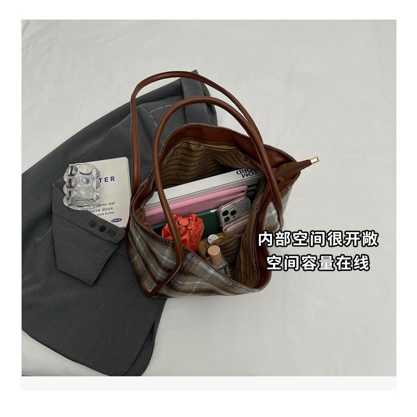 Ielgy Woolen Plaid Large-Capacity Tote Bag All-Match Casual One-Shoulder Class Com