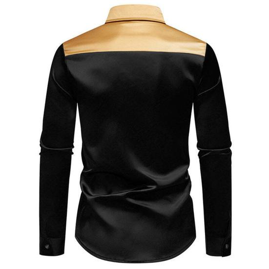 Men Shirt Lapel Long Sleeve Satiny Individual Color-Blocking Design Shirt Tops Buttons Placket Shirt Daily Vacation Street Work Clothes