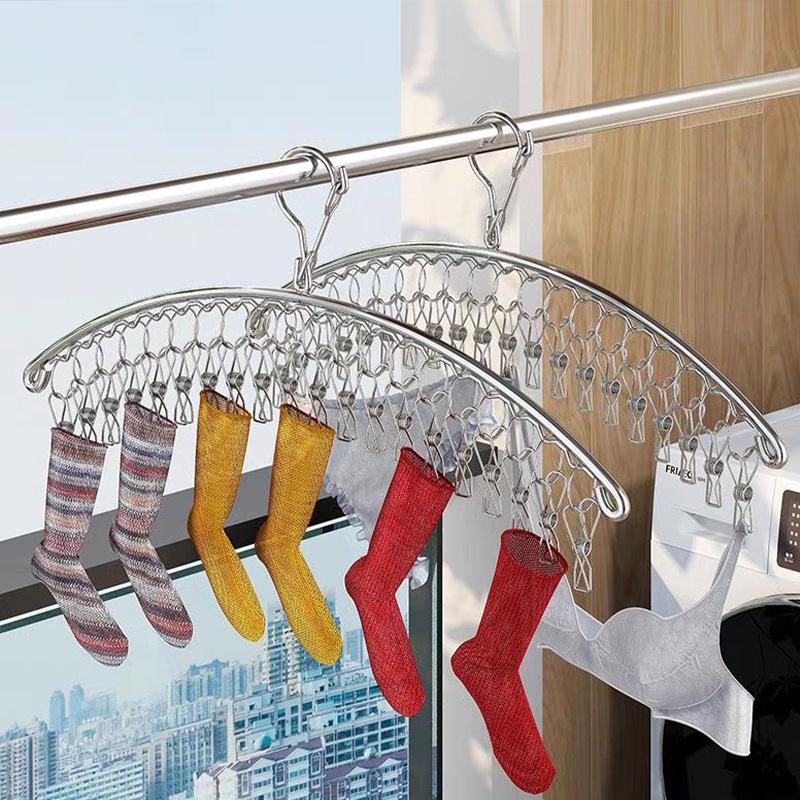 Séchoir à chaussettes et vêtements en acier inoxydable résistant au vent avec pinces