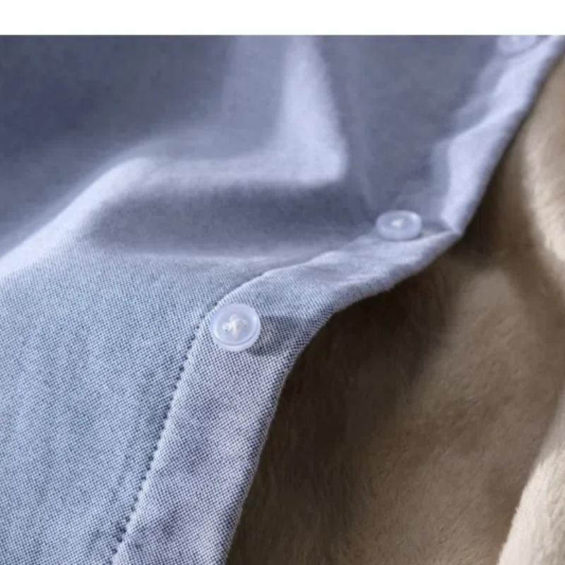 Winter Warme Herrenbekleidung Koreanischer Stil Langarm Oxfordhemden für Herren Täglich Lässig Stehkragen Einfarbig Fleecehemd mit Tasche