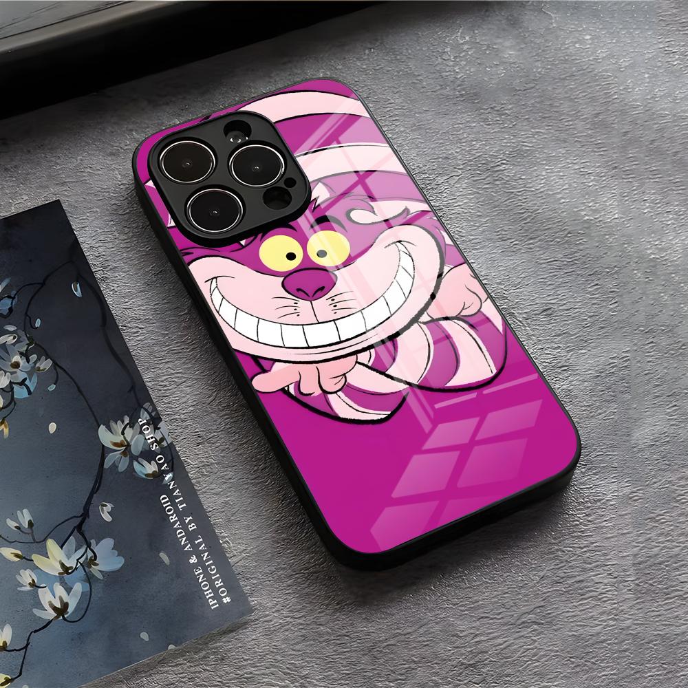 C-Cheshire Cat Cool Phone Case For IPhone 17 Air 16 E Pro Max 15 14 13 Mini 12 Pro 11 Max Plus Black Glass Cover