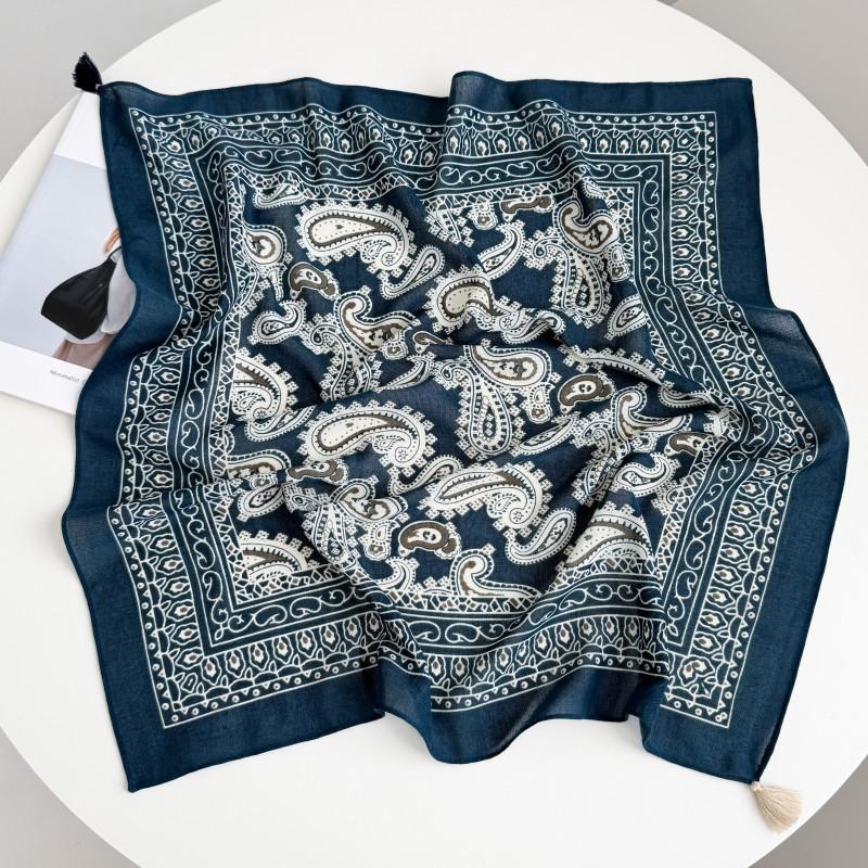 Vintage Cashew Printed Tassel Small Square Scarf For Women Elegant Decorative Neckwear