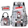 Chainsaw Man Anime Print Student Backpack Set for Girls with Lunch Bag Pencil Case School Daily Use