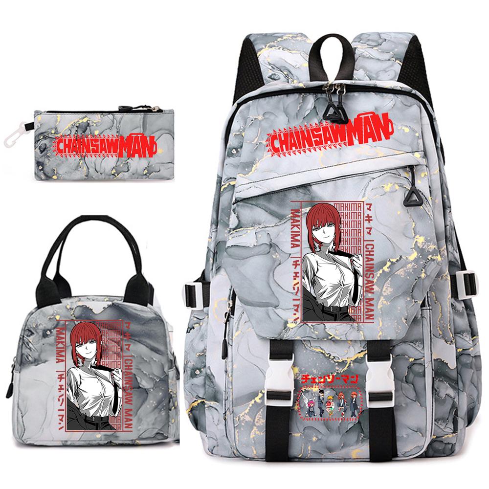 Chainsaw Man Anime Print Student Rugzak Set voor Meisjes met Lunchtasje Etui School Dagelijks Gebruik