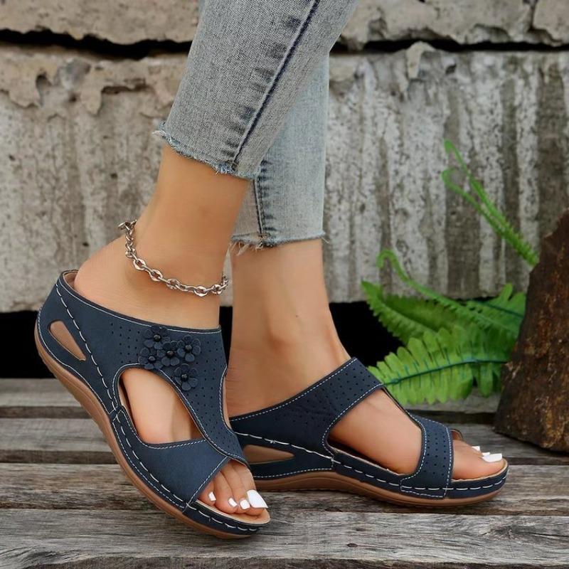 New Spring Women's Plus Size Hollow-Out Open-Toe Wedge Peep-Toe One-Strap Slippers