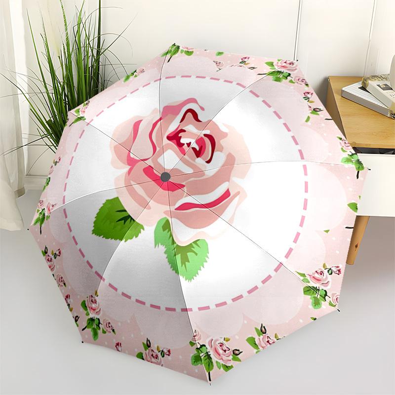 

1pc Rose Garden Automatic Opening/Closing Folding Umbrella with 8 Ribs, Plastic Handle, Windproof Portable Sunshade Umbrella yy251222187