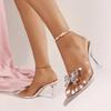Fashion 2025 New Pointed Toe Rhinestone Bow Transparent Crystal Heel Butterfly-knot Stiletto Sandals Women Wide Sizes Shoes for Women