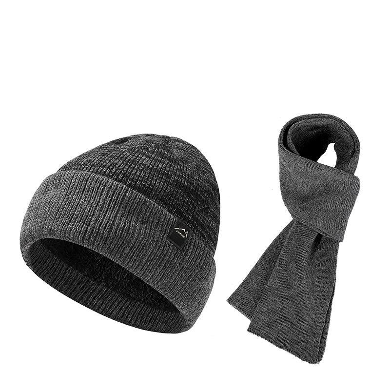 

Зимняя ветрозащитная теплая вязаная шапка, комплект из двух предметов, бархатная толстая шапка-пуловер, двухцветный полосатый комплект шапка-шарф темно-серого