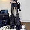 New 2024 Low Waist Gray Flared Jeans for Women - Retro Raw Edge Style