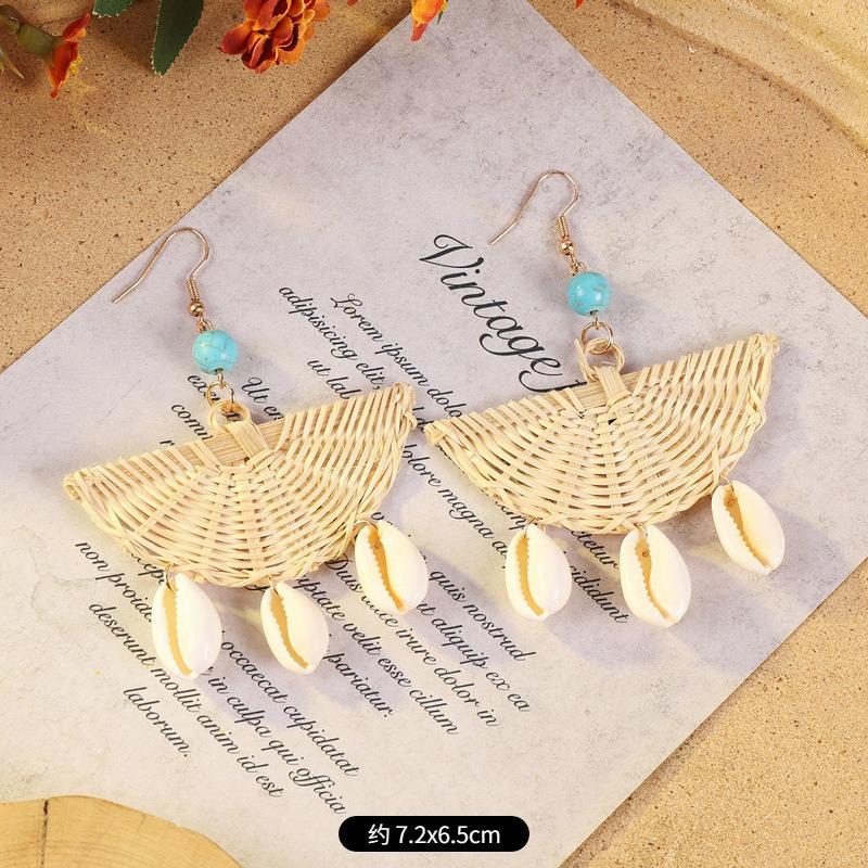 Vintage vacation style grass vine woven earrings Bohemian seaside niche exaggerated stud earrings women's earrings