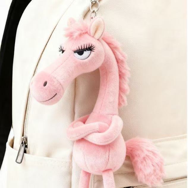 

2026 New Black Horse Backpack Ornament Plush Keychain Bag Charm Cute Doll Decor Cartoon Christmas Pendant Gifts