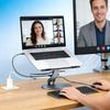 Regulowany aluminiowy stojak na laptopa z dołączonym połączeniem USB typu C oferujący szybkie ładowanie 100 W i szybki transfer danych USB