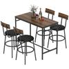 Set Tavolo Alto da Bar a 5 Pezzi con 4 Sedie, Design Industriale, per Cucina, Sala da Pranzo, Legno, Acciaio, Marrone