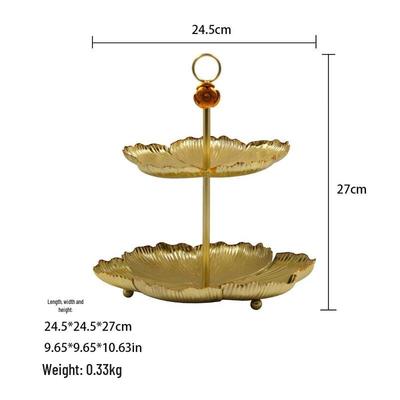 Assiette à Dessert et Fruits Métallique Florale à Deux Niveaux