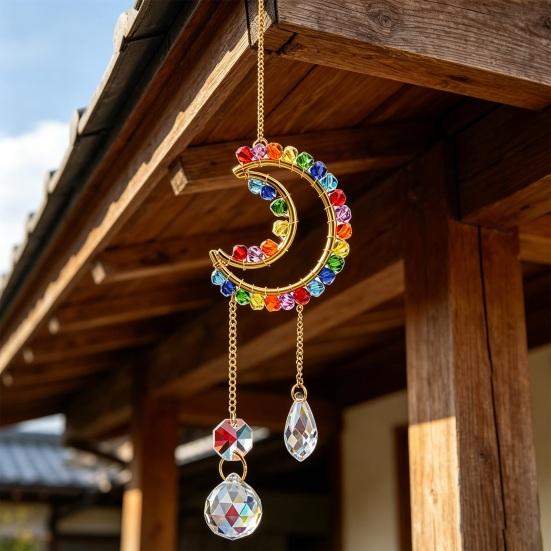 Kristall-Sonnenfänger Hängendes Ornament, Regenbogen Stern Mond & Sonnen Motive, Verwicklungsfreie Schnüre für stabiles Hängen, Bunte Hängedekoration für Fenstergarten