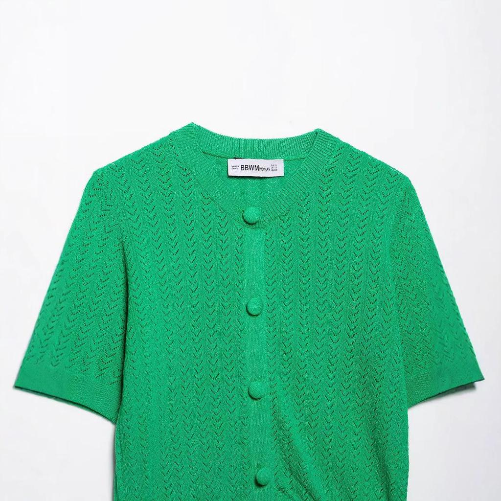 Spring 2025 Women's European & American Style Jacquard Mesh Knit Top